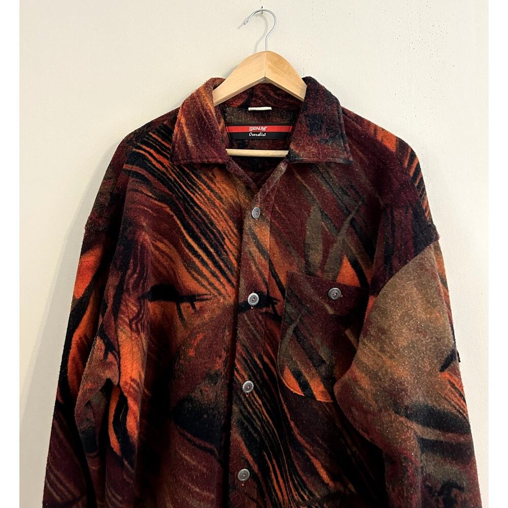 Vintage Signum Blaze Orange Brown Red Abstract Fleece Full-zip Jacket Men's XL